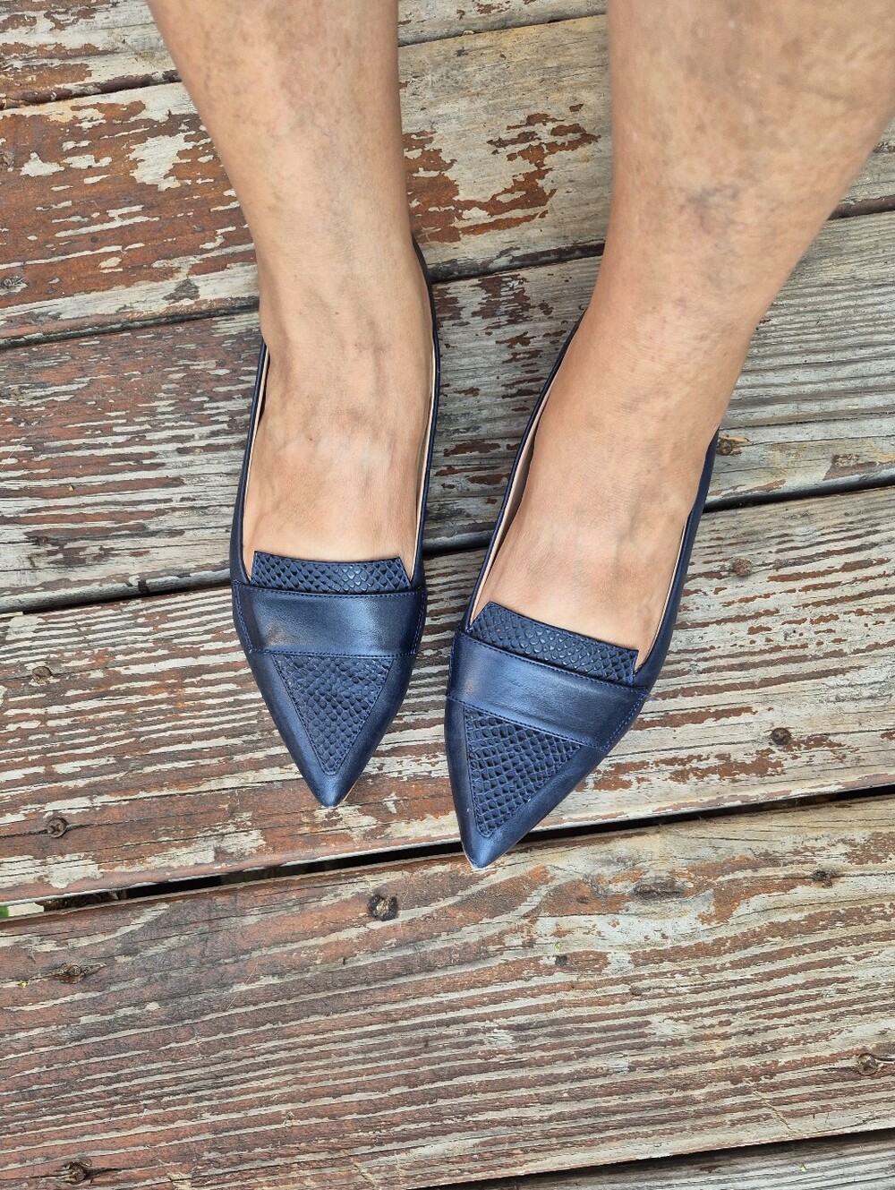 Clarks Pointed Toe Flat Leather Shoes In Navy Blue 8